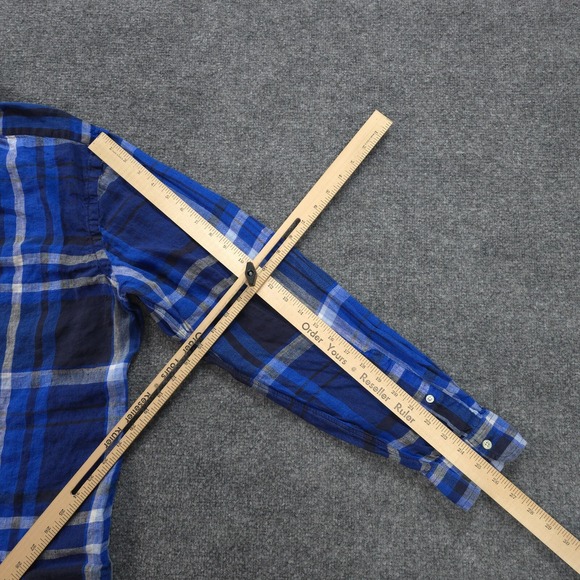 Ralph Lauren‎ Shirt Mens Extra Large Blue Plaid 100% Linen Pony Logo Dress Prep - Picture 11 of 12